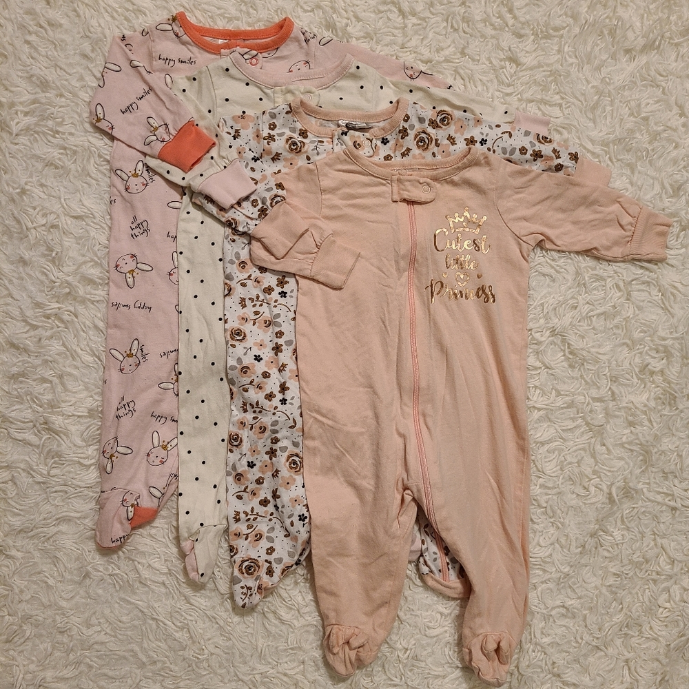 Pack of 4 Zip-up Pajamas for Baby Girl